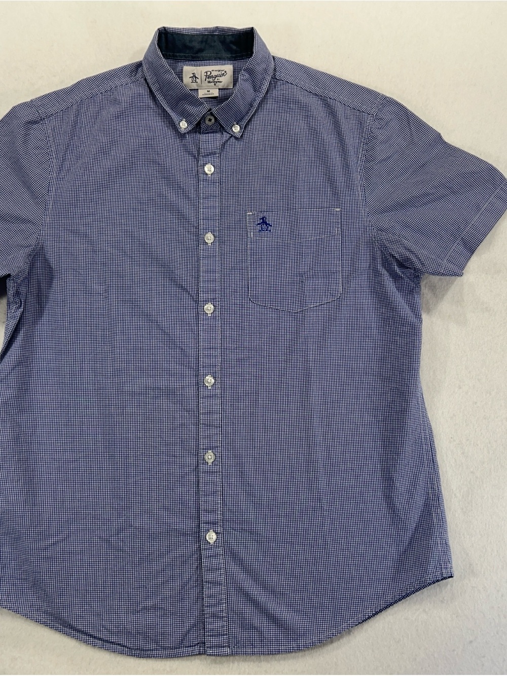 Original Penguin Blue Microcheck Short-Sleeve Button-Down Shirt